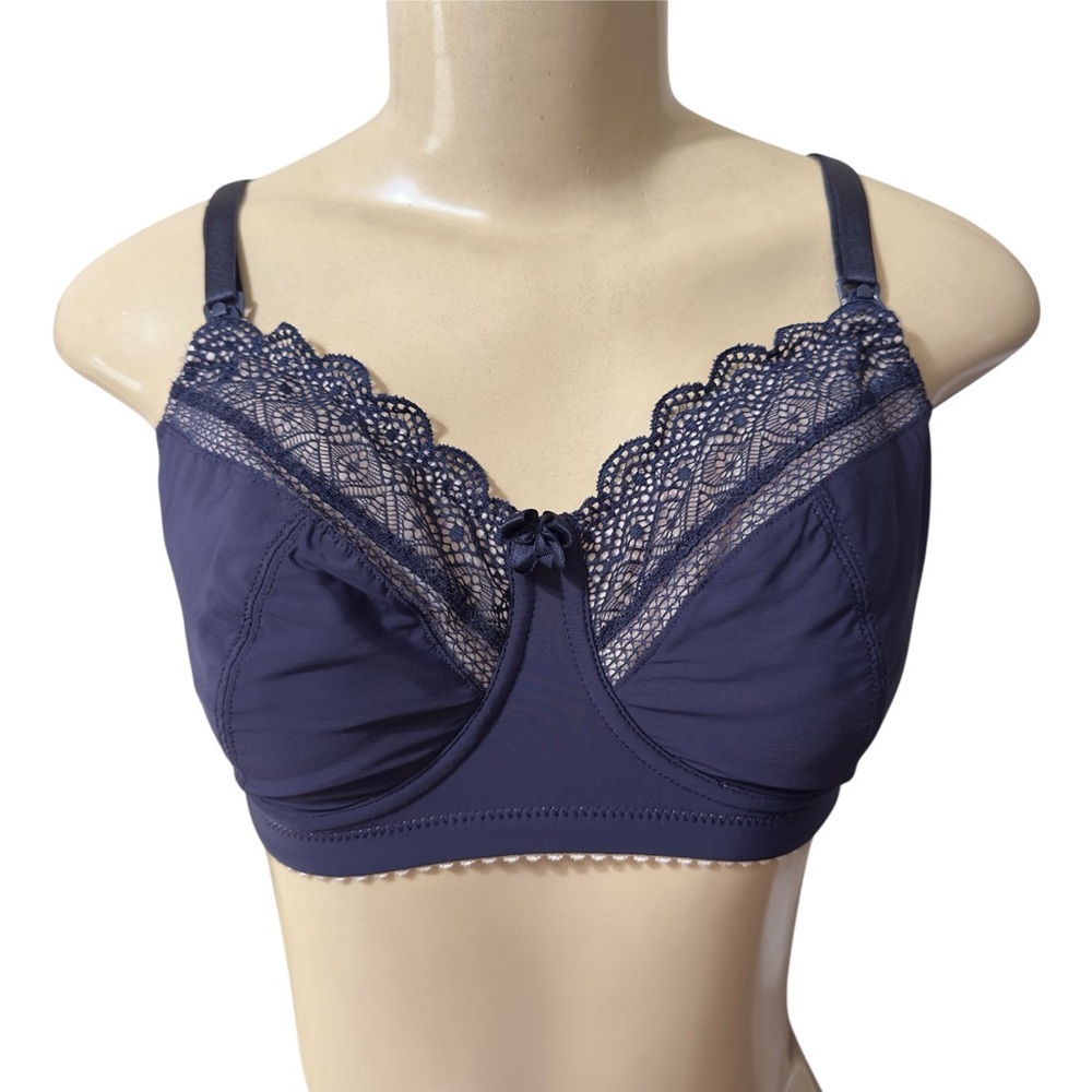 Hotmilk 34D Nursing Bra Lace Trim “Show‎ Off” Pink Champagne Navy Maternity